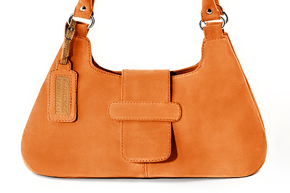 Dress handbag in apricot orange leather - Profile view